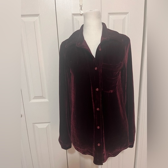L'Academie Tops - L'Academie Velvet Blouse Maroon Size XS